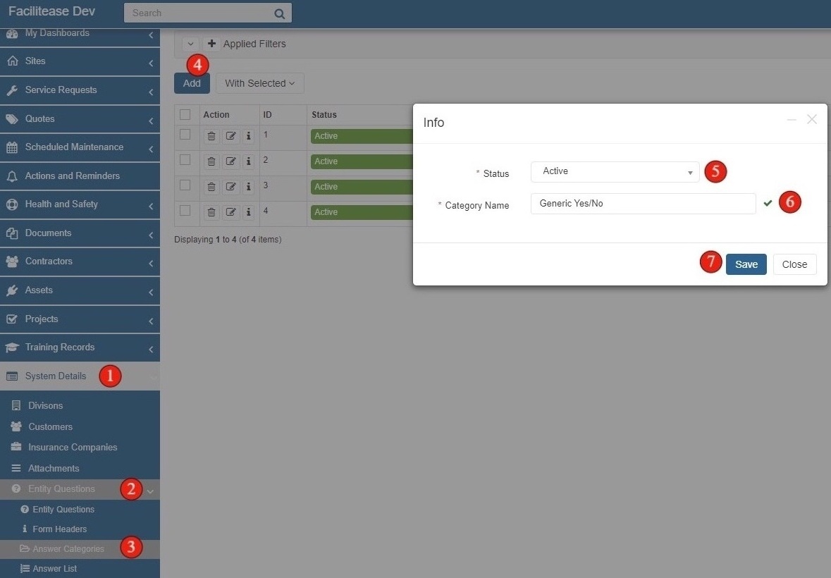 Answer Categories form