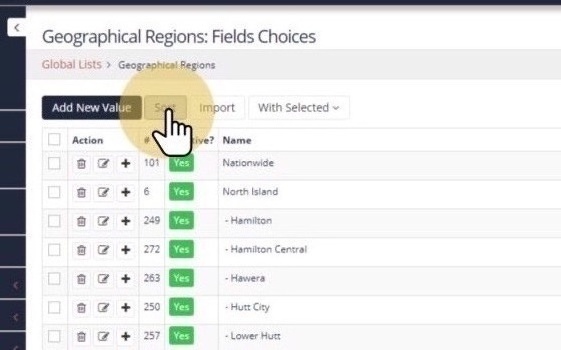 Sorting options for global list items