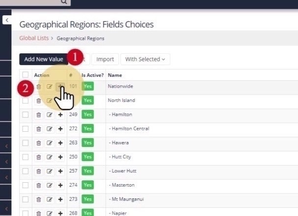 Add New Value button and plus sign for child items