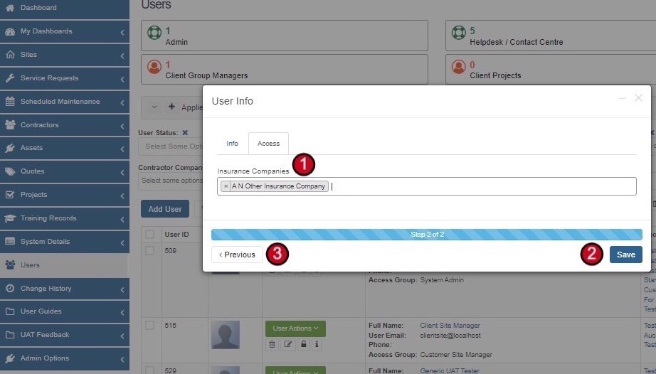 Add Insurance User form