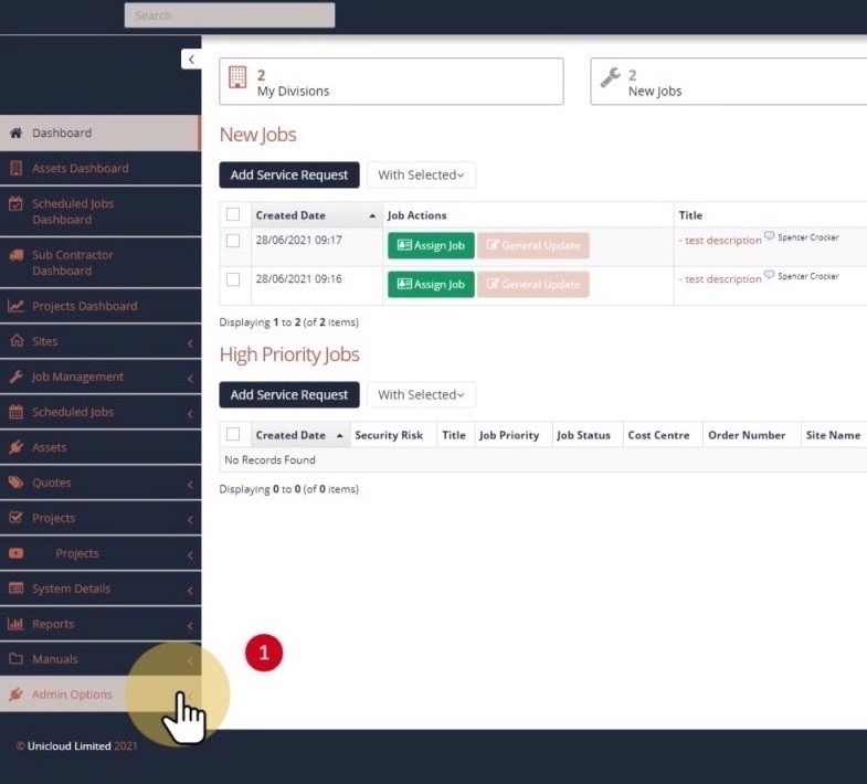 Admin Options menu showing Login As option