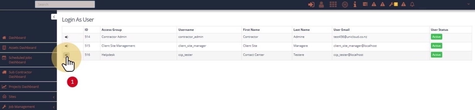 User selection list for Login As feature