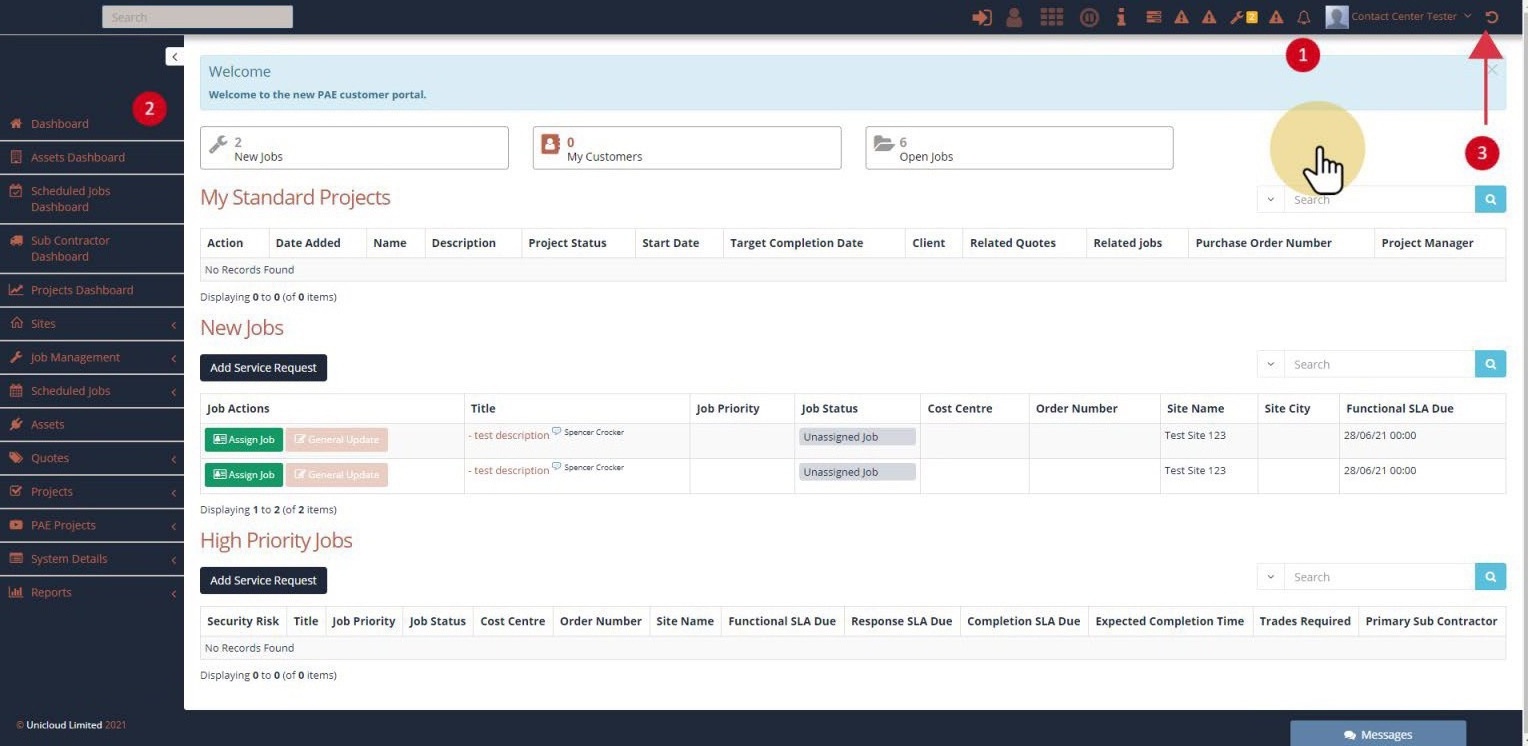 Dashboard view when logged in as another user