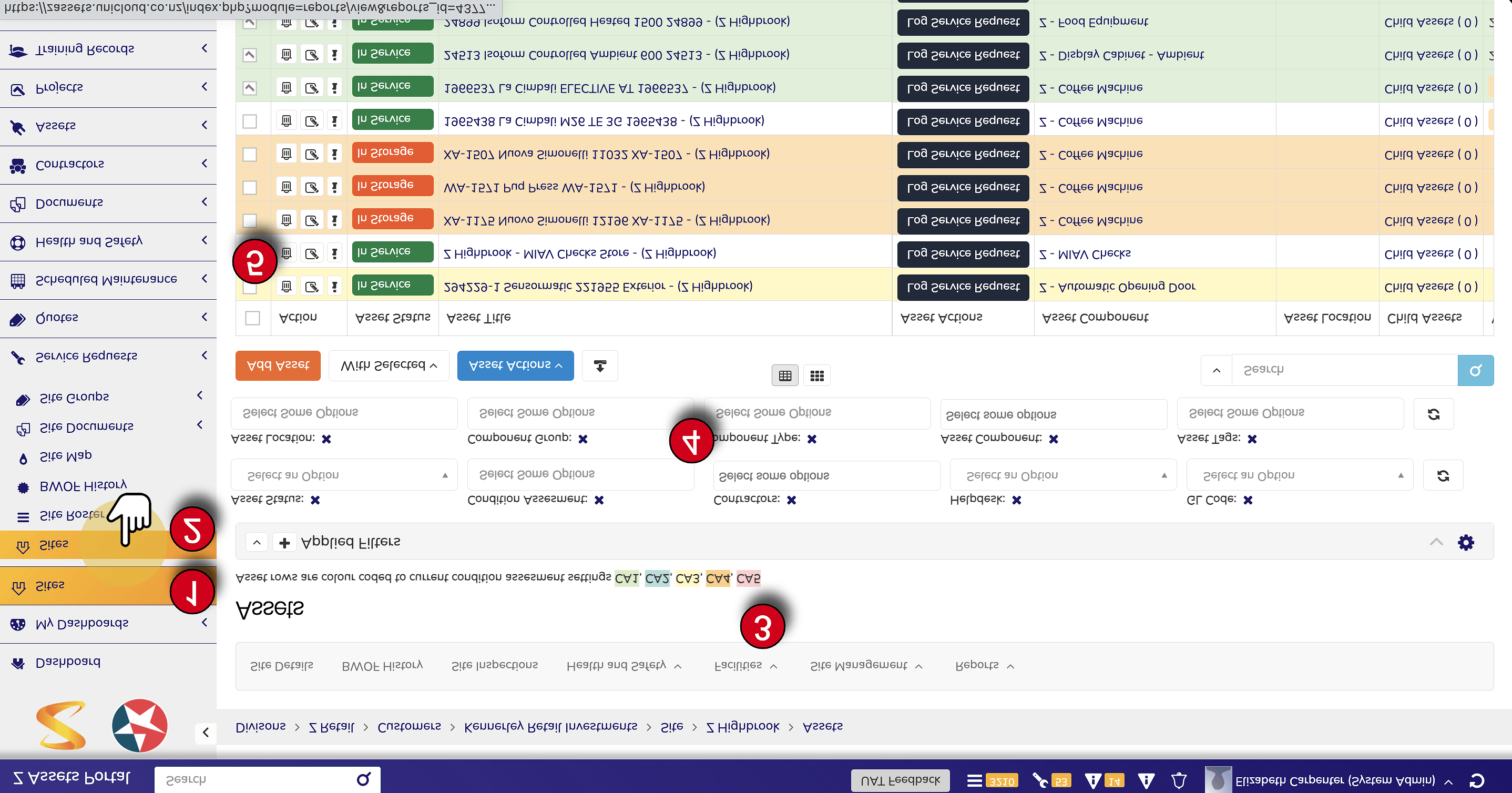 Asset list with selection checkboxes