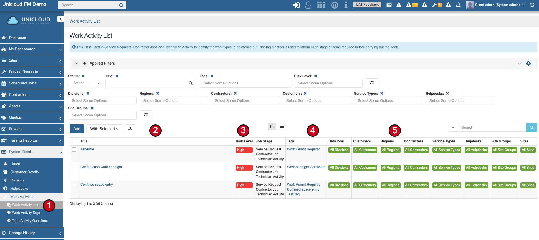 Work Activity List Dashboard