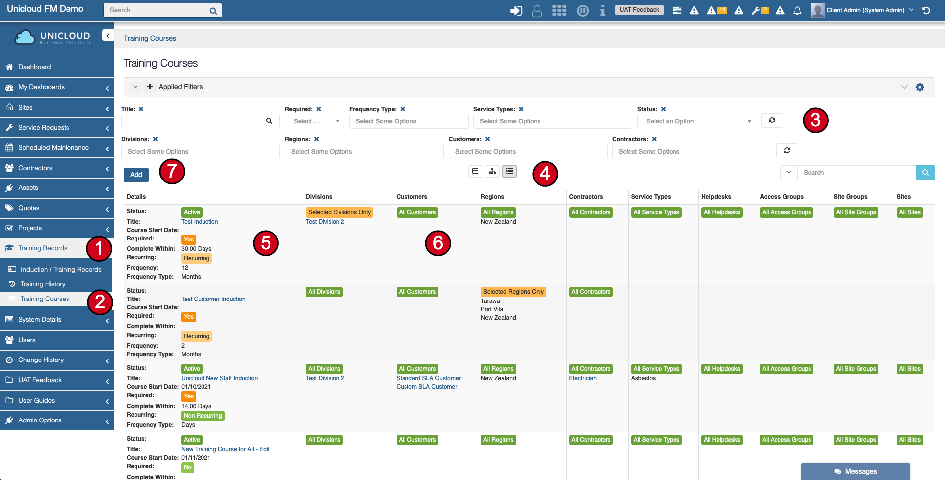 Training Courses Dashboard