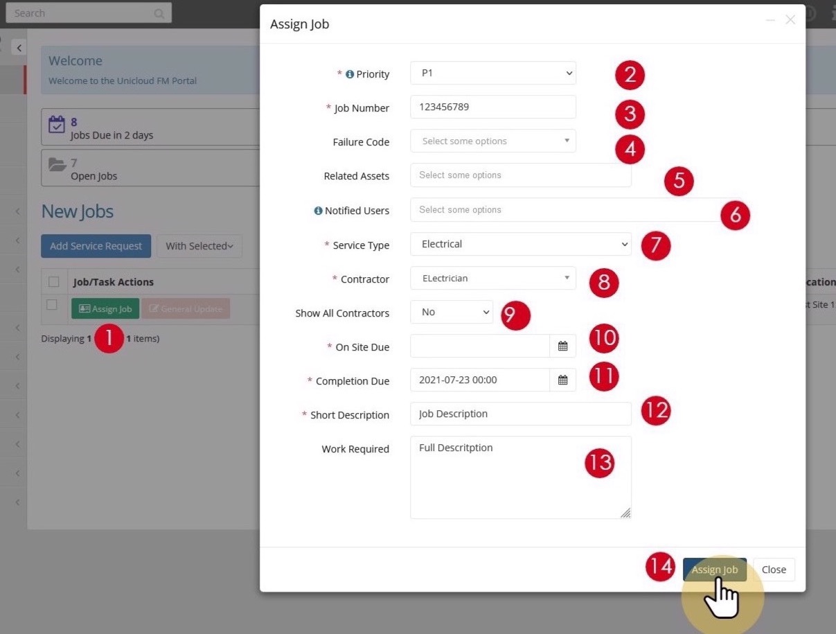Helpdesk Dashboard showing job management options