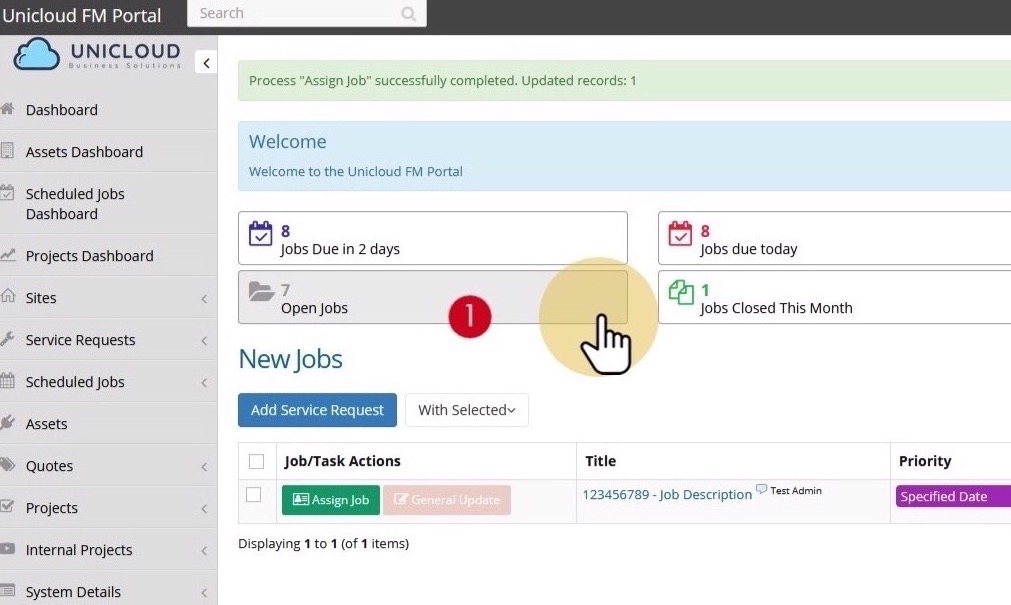 Assign Job form with contractor selection