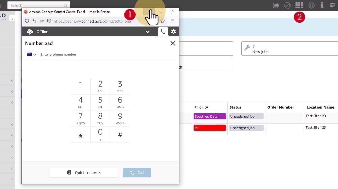 Softphone login screen