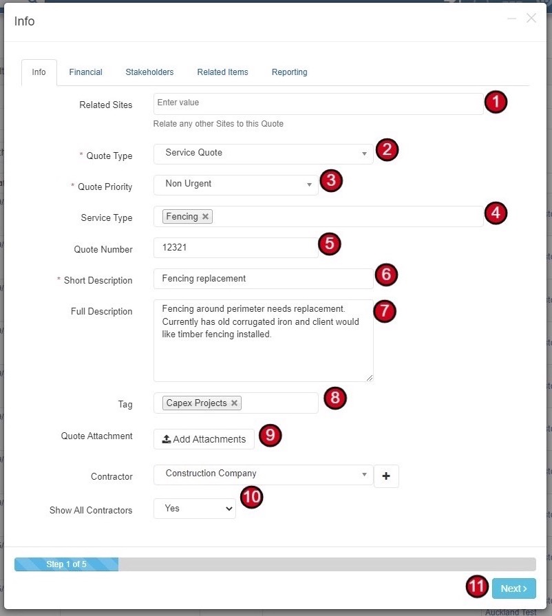 Quote Info Tab showing all fields