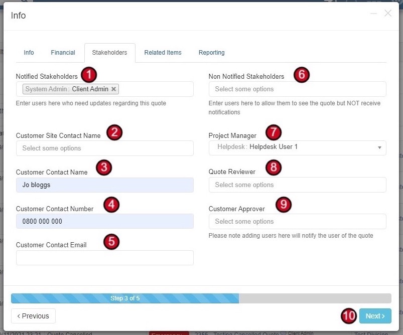 Quote Stakeholders Tab