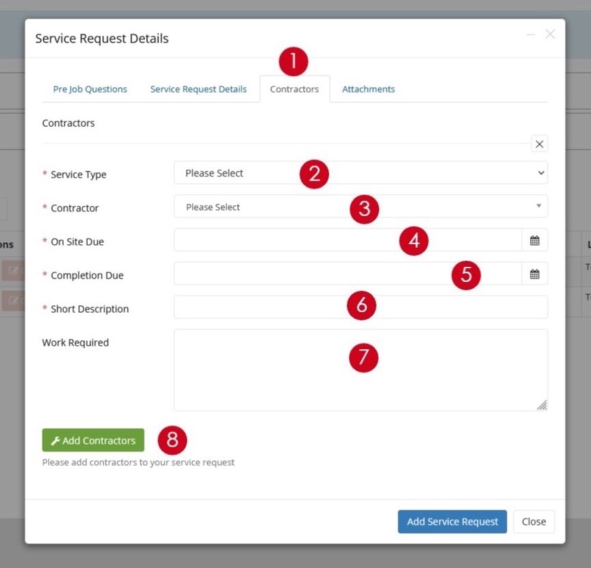 Service Request Details form