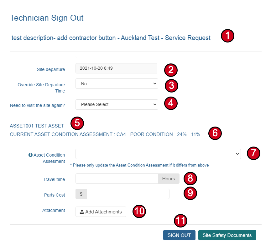 Technician Sign Out Form